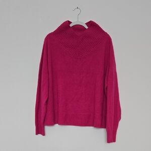 Maeve Fuchsia Pink 100% Cashmere Sweater V neck Detail Cozy Comfy Size XL